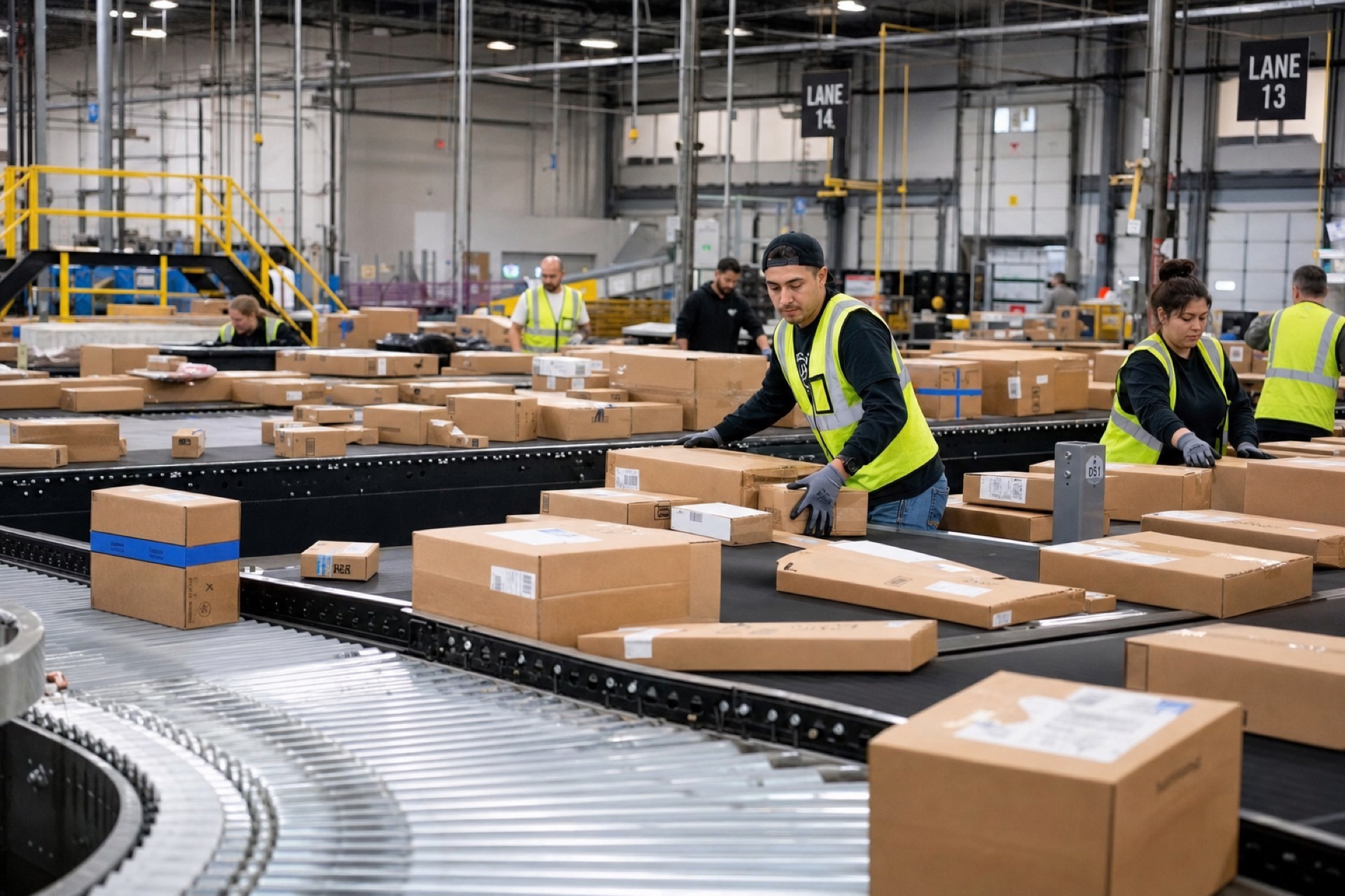 Packages sorted at a delivery distribution terminal
