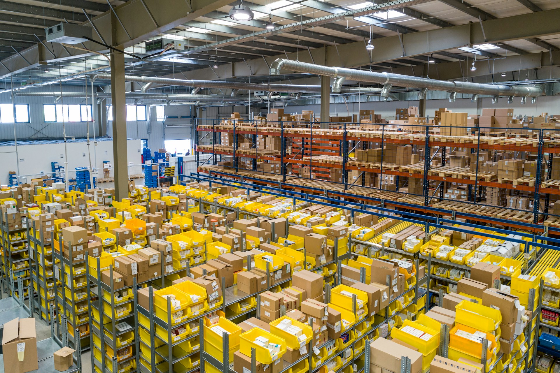 Warehouse with stacked delivery packages