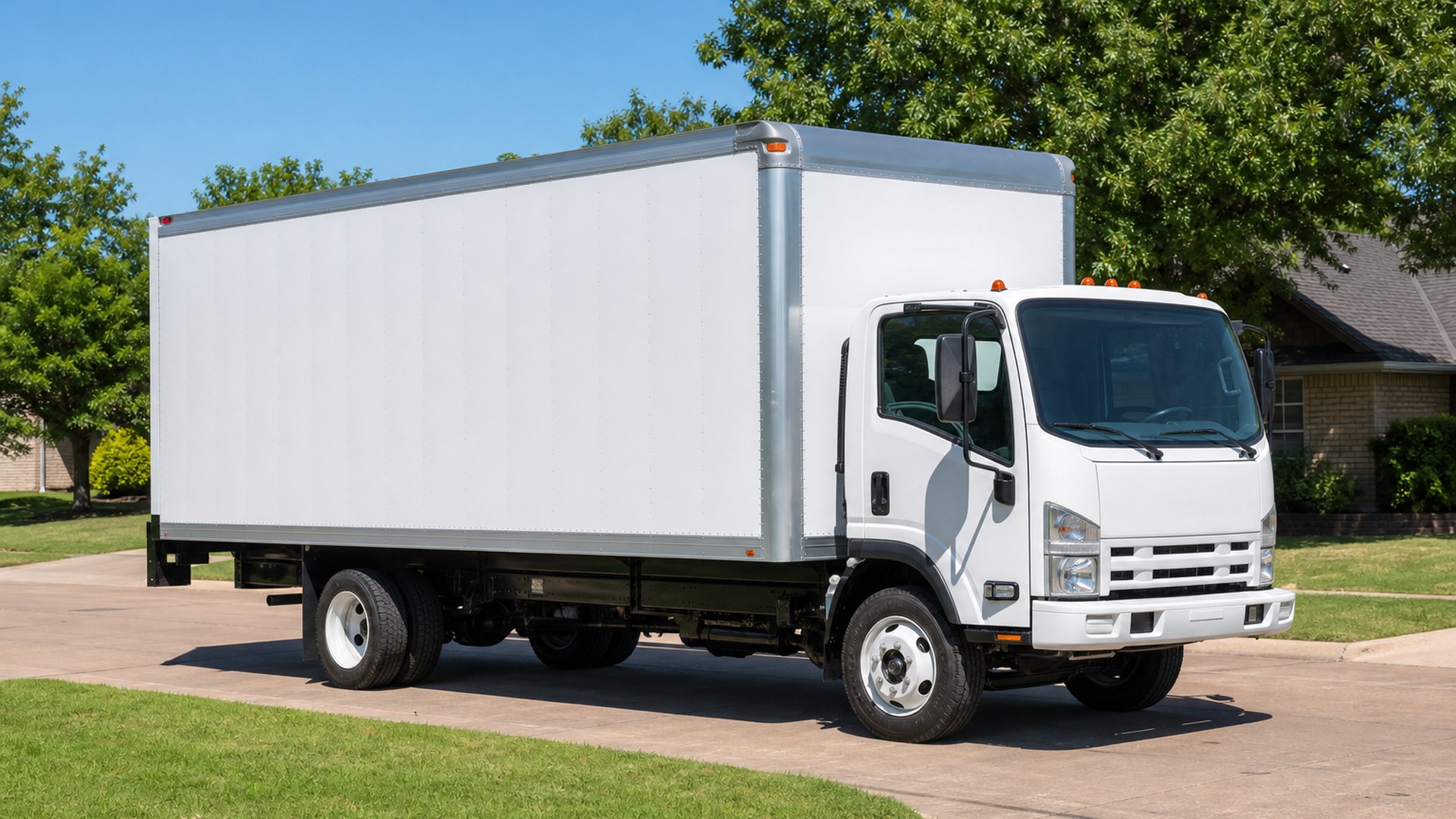 Box truck on a local package delivery route